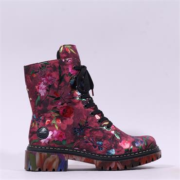 Rieker Laced Ankle Boot With Side Zip - Floral Multi